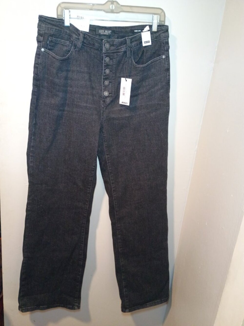 Judy Blue Jeans Women’s Size 15/32 Wide Leg High Waist Black Button Fly NWT